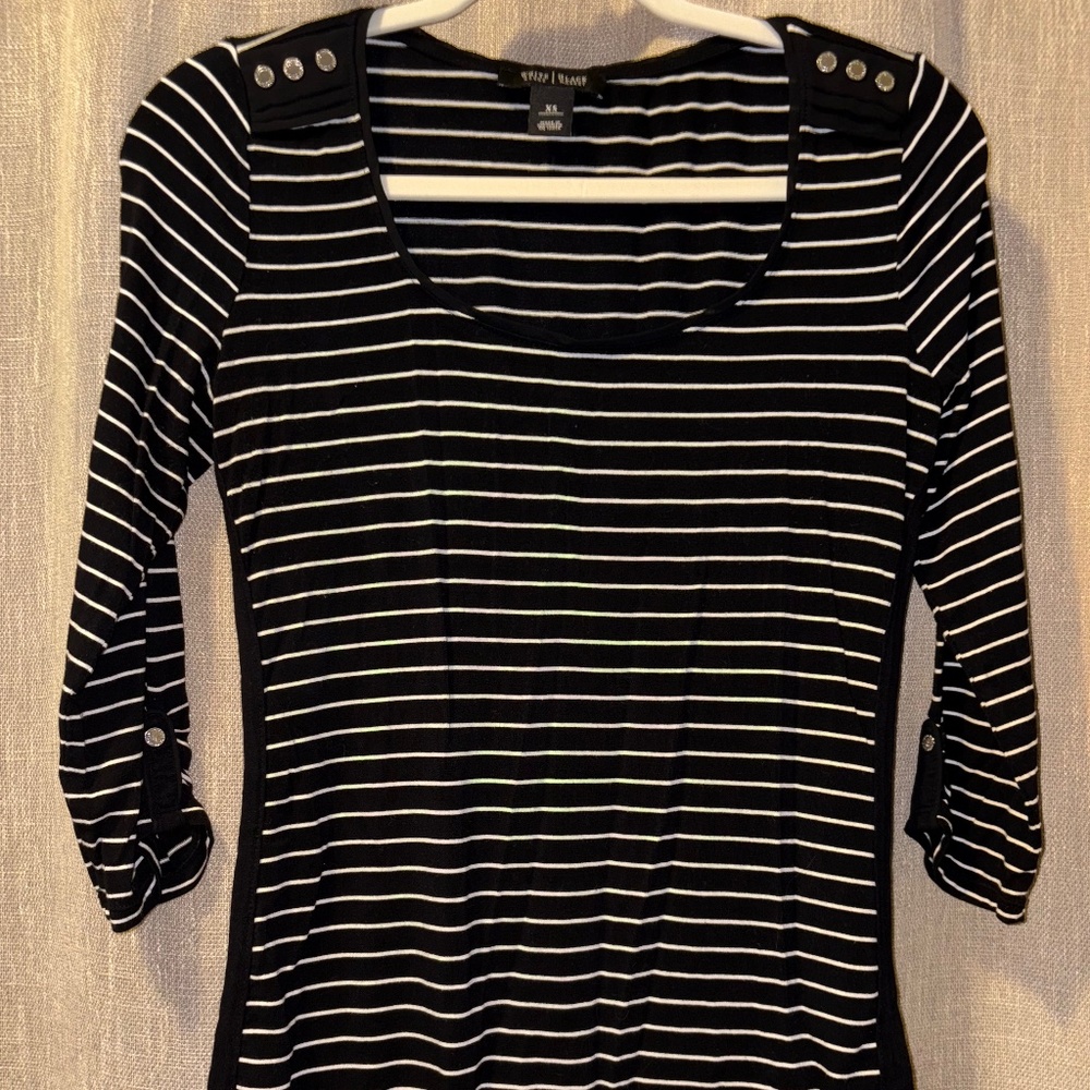 White House Black Market | Women's Black and White Striped Shirt | Size XS